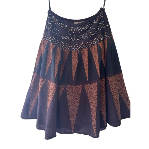 Kenar Bohemian Black & Orange Brown Waist Band Embellished Skirt Size 6 - Picture 3 of 14